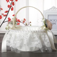 western wedding supplies festive flower basket wedding pearl lace tote basket ivory girl basket party decoration
