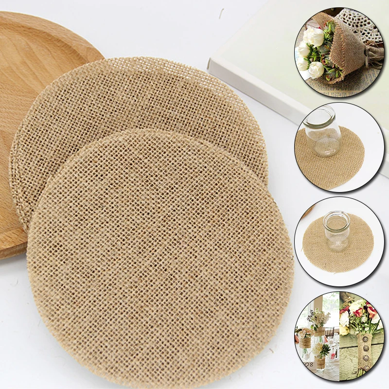 

Natural Jute Burlap Fabric Table Mat Tea Cup Coaster Pads Vintage Rustic Wedding Decoration Christmas Party Supplies Home Decor