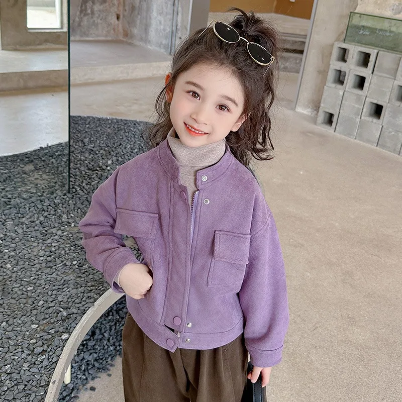 

2023 New Girls Autumn Winter One Piece Coat Plush Jacket Warm Fashion All-match Outdoor Suede