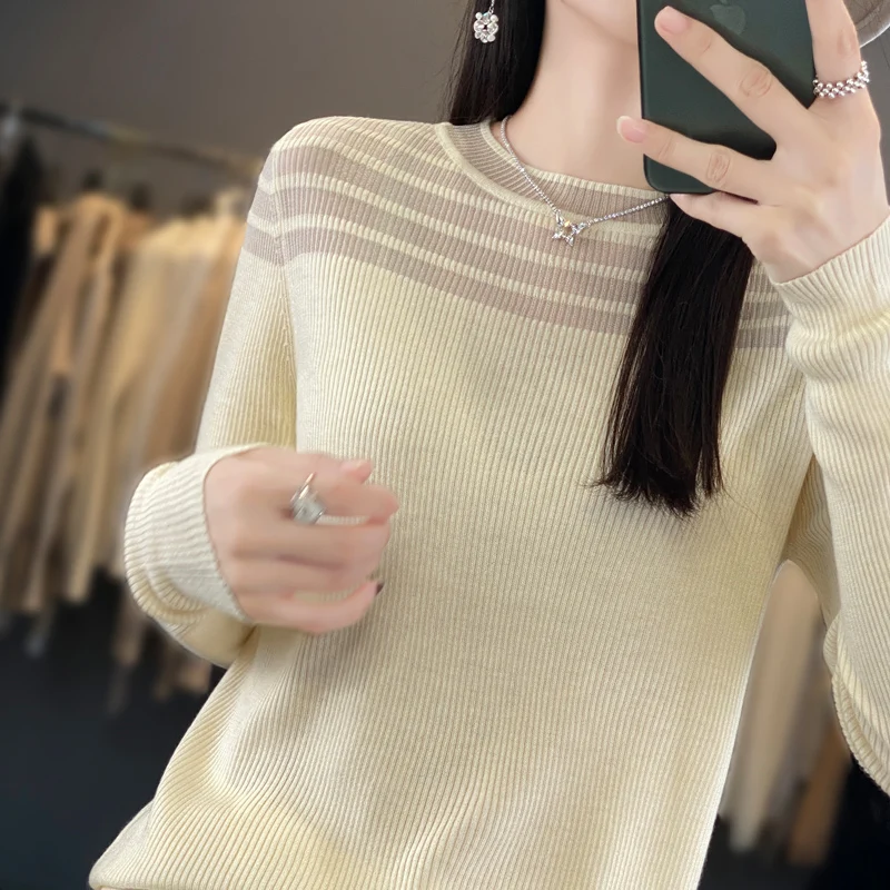 Свитер с круглым вырезом и длинными рукавами для женщин на осень 2023 новый стиль