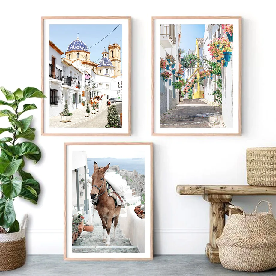 Испанская селивия уличное здание лошадь Ретро настенная Картина на холсте