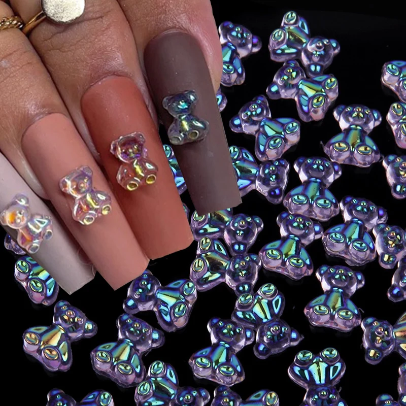 

3D Cute Bear Resin Stones Nail Art Crystal Bear Aurora Rhinestones Nail Jelly Ornaments For Manicure Nail Decorations 6/10/50pc