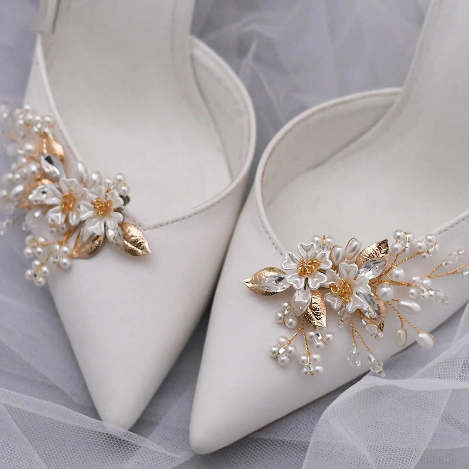 

Elegant Shoes Charm Shoes Pearl Buckle Applique Jewelry Embellishments Floral Banquet Clips DIY for Party Bridesmaids Dress Hat