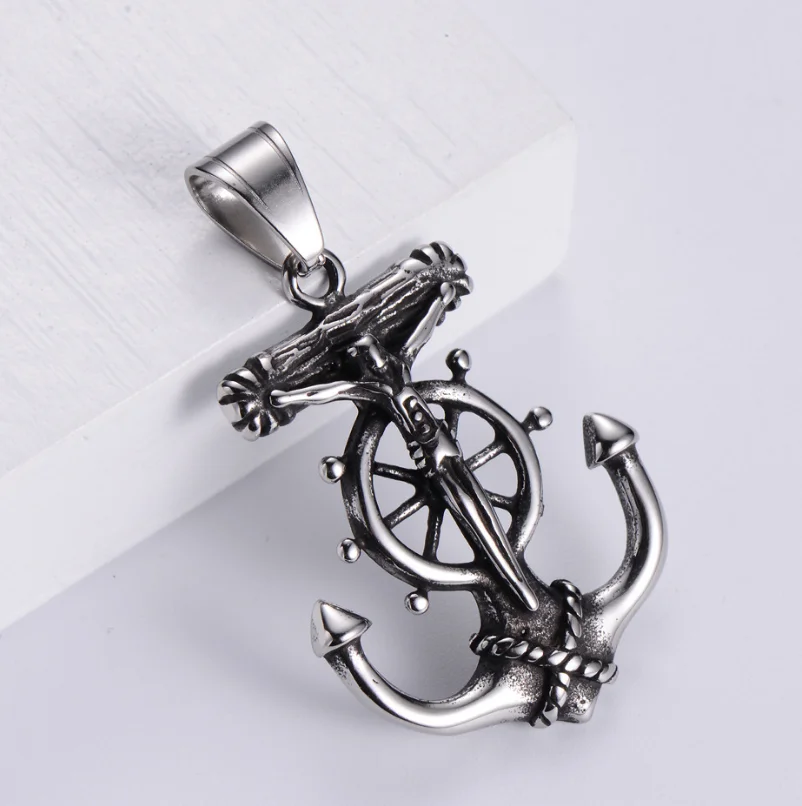 Цепочка с кулоном в виде якоря и пиратского корабля из нержавеющей стали |