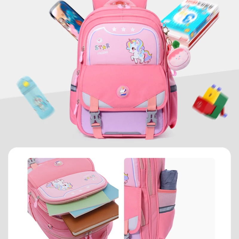 Легкий школьный портфель с мультипликационным единорогом и двойным плечом для