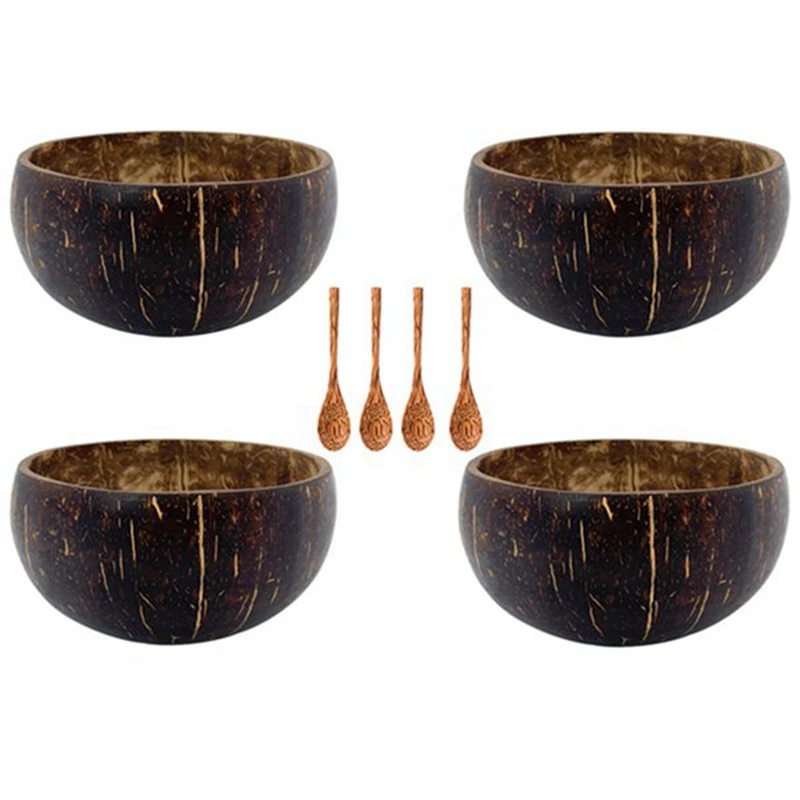 

Natural Coconut Shell Bowl Spoon Set Creative Coconut Bowls Fruit Salad Bowl Noodle Wooden Bowl Tableware