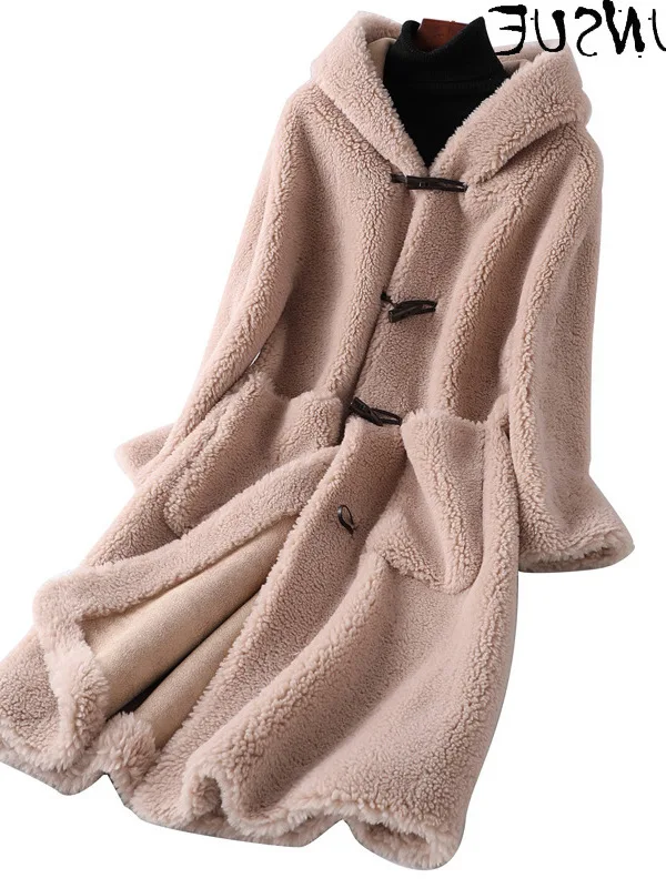 Women 2023 Real Fur Coat Hooded Autumn Winter Clothes Women Wool Fur Jacket Korean Sheep Shearing Womens Coats KJ5961