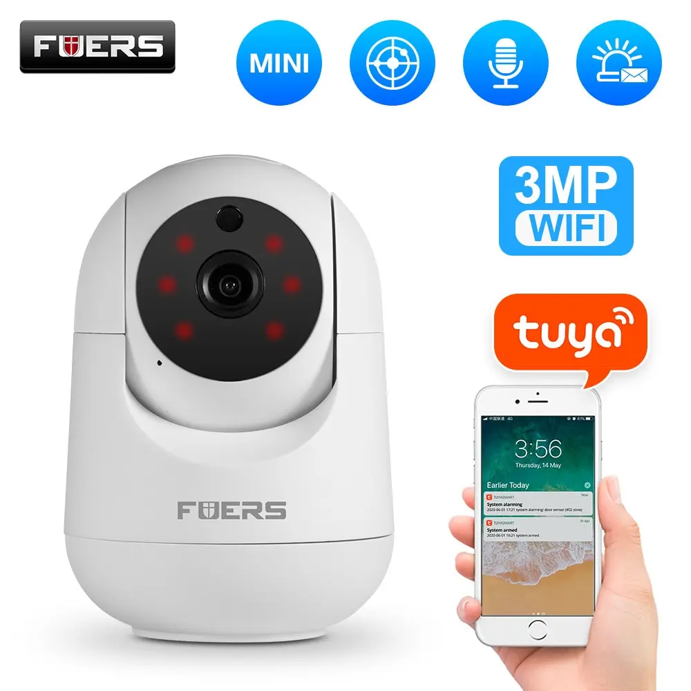 Fuers 3MP IP Camera Tuya Smart Home Indoor WiFi Wireless Surveillance Audio Cam CCTV Automatic Tracking Security Baby Monitor