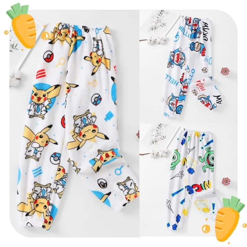 Детские пижамные штаны Пикачу для девочек и мальчиков в домашних фланелевых