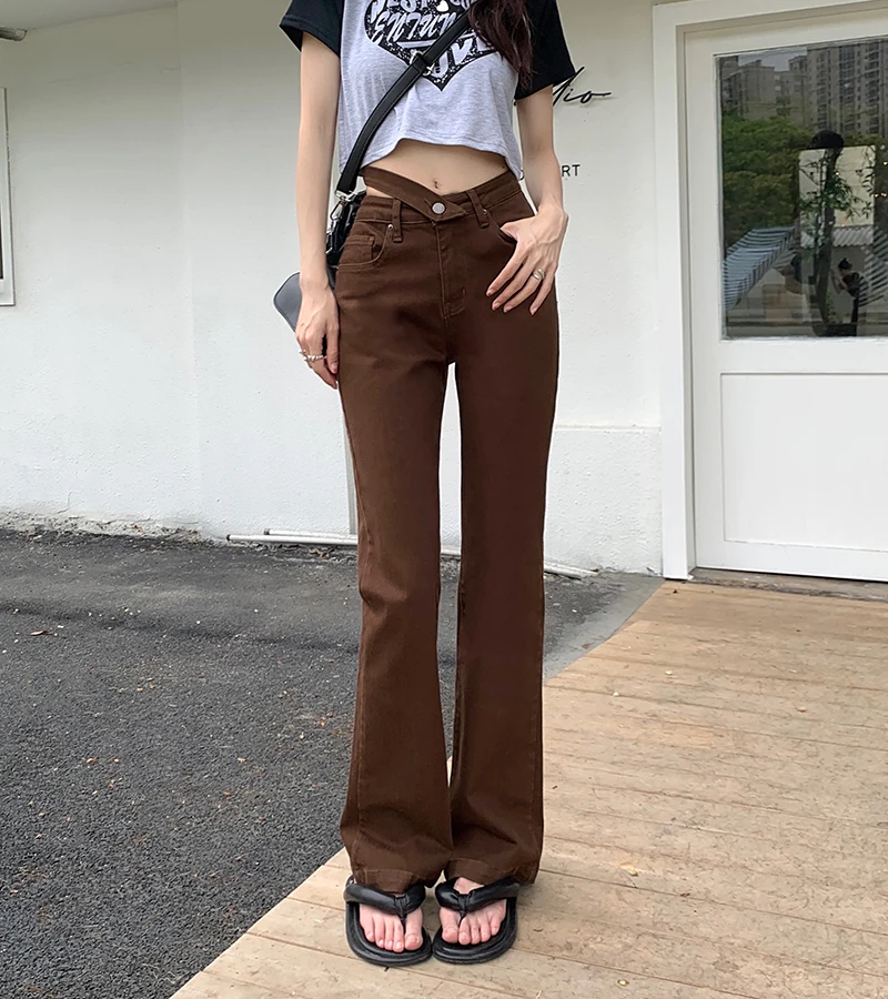 Jeans Women's Black Spring Summer Pants Casual Open Waist High Waist Straight Tube Micro Flare Floor Dragging Pants Fashion