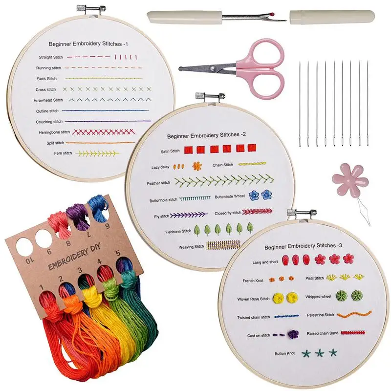 

Needlepoint Kits For Adults Craft Lover Embroidery Starter Kit With Floral Pattern Instructions Hoops Floss Thread Fabric Needle