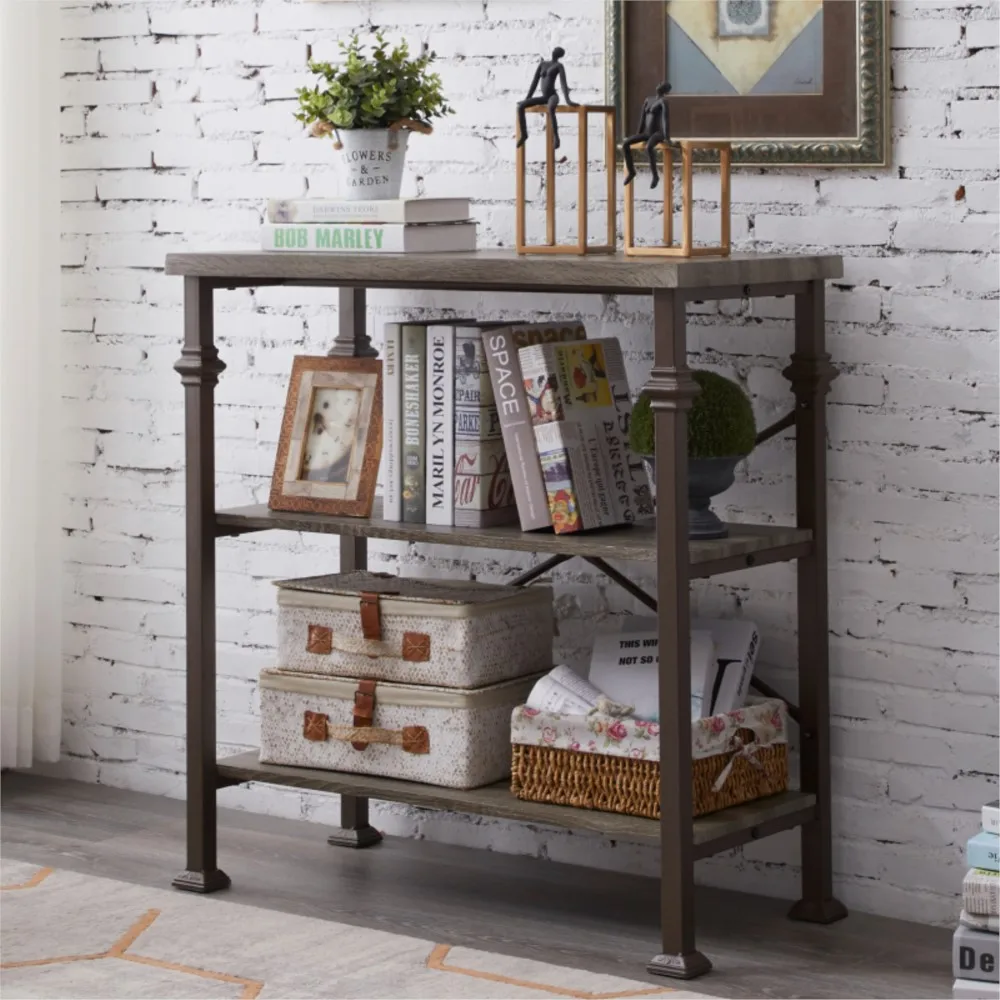 

For Living Room And Kitchen 3-Tier Console Table Rustic Industrial Style Living Room Furniture Free Standing Storage Shelves