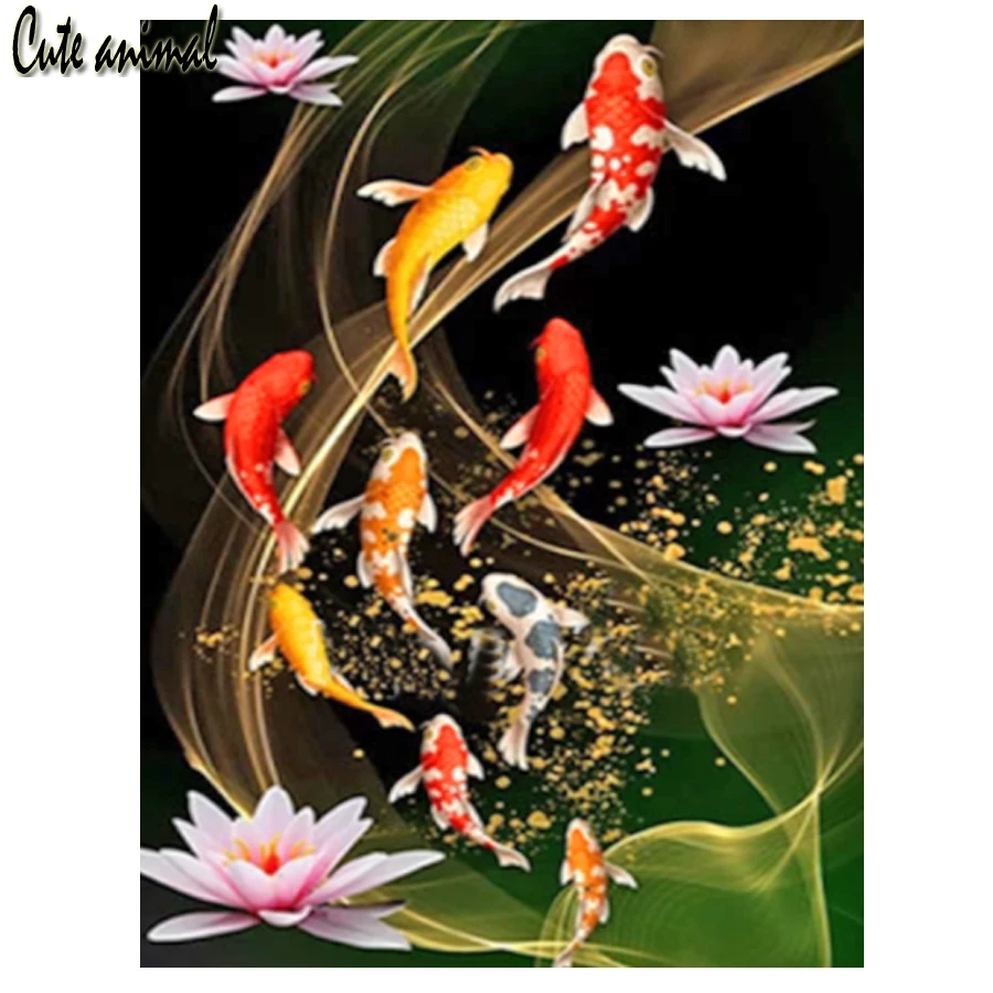 

5D Diamond Painting Koi Fish Wall Art Pictures For Living Room Animal Diamond Embroidery Modern Carp Lotus Pond Home Decor