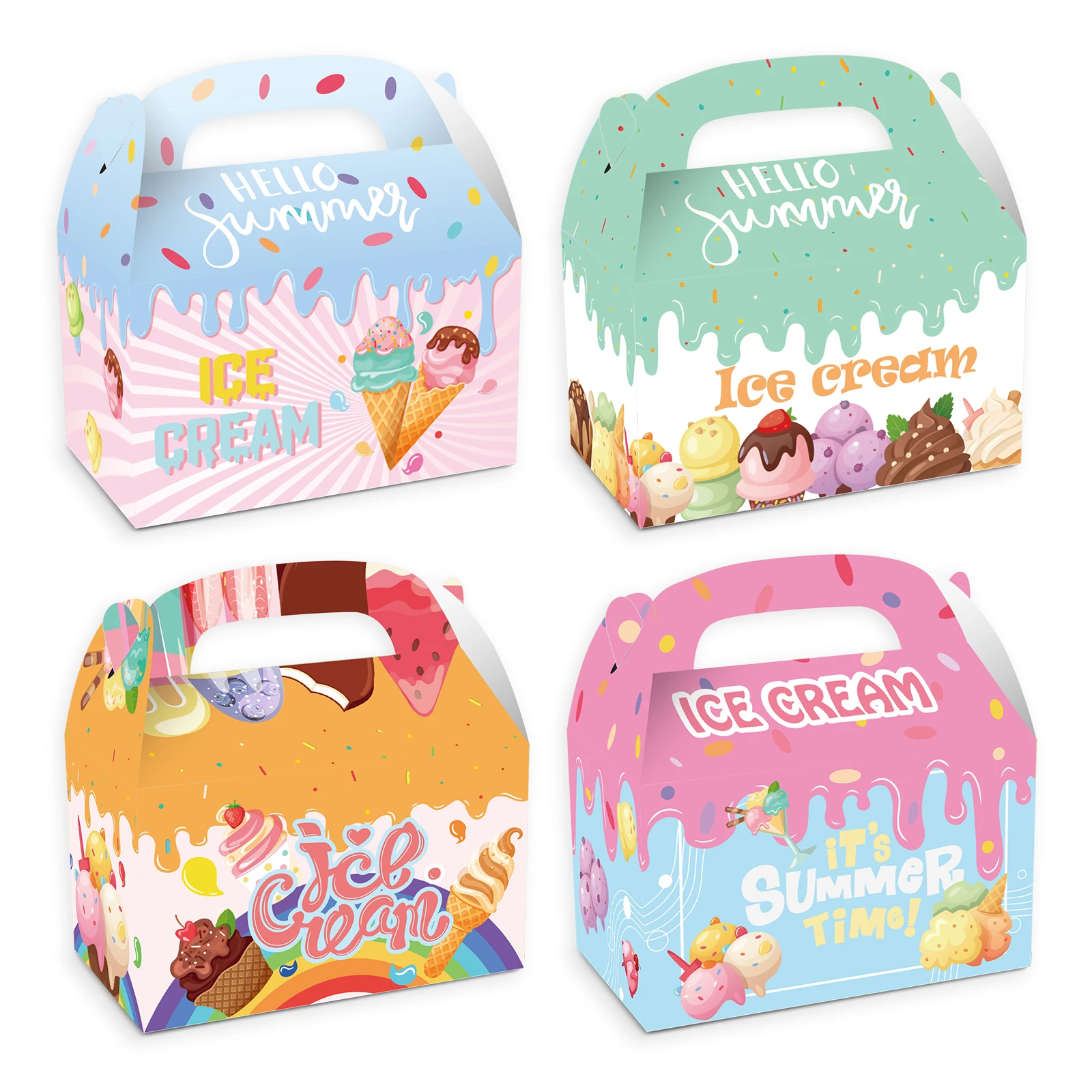 

DD016 4Pcs Summer Hawaii Sweet Ice Cream Birthday Party Packing Gift Bag Portable Favor Boxes for Baby Shower Party Decorations