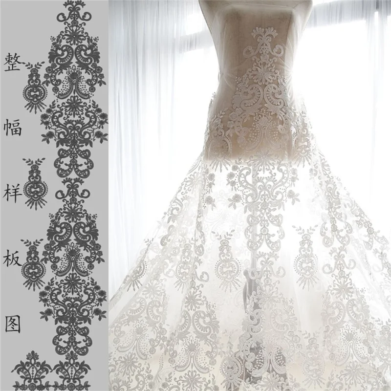 

European Palace Embroidery Lace Mesh Fabric Wedding Dress Handmade Diy Fabric High-End Fashion Clothing Accessories Off White