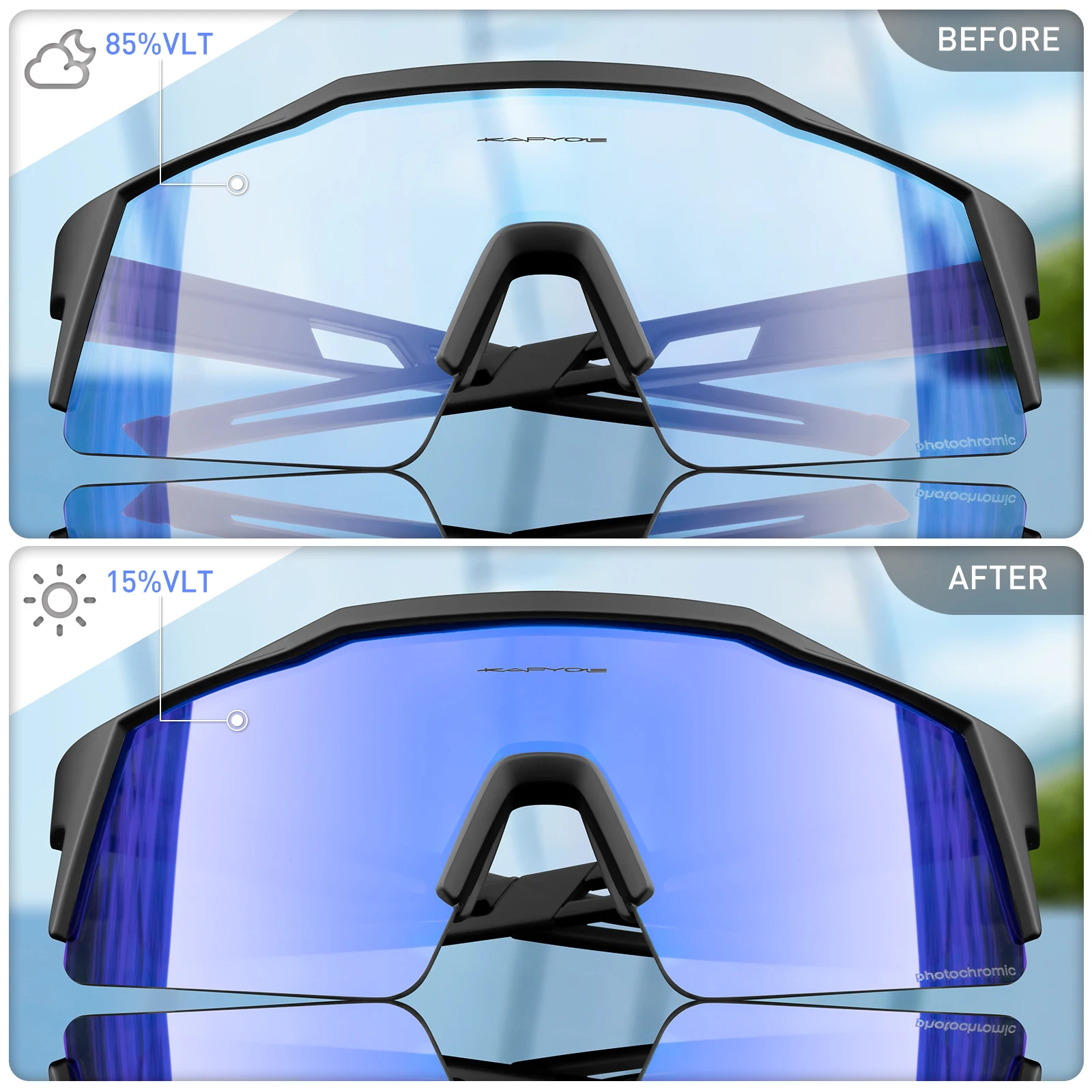 Kapvoe Red Photochromic MenCycling Sunglasses Blue Cycling G