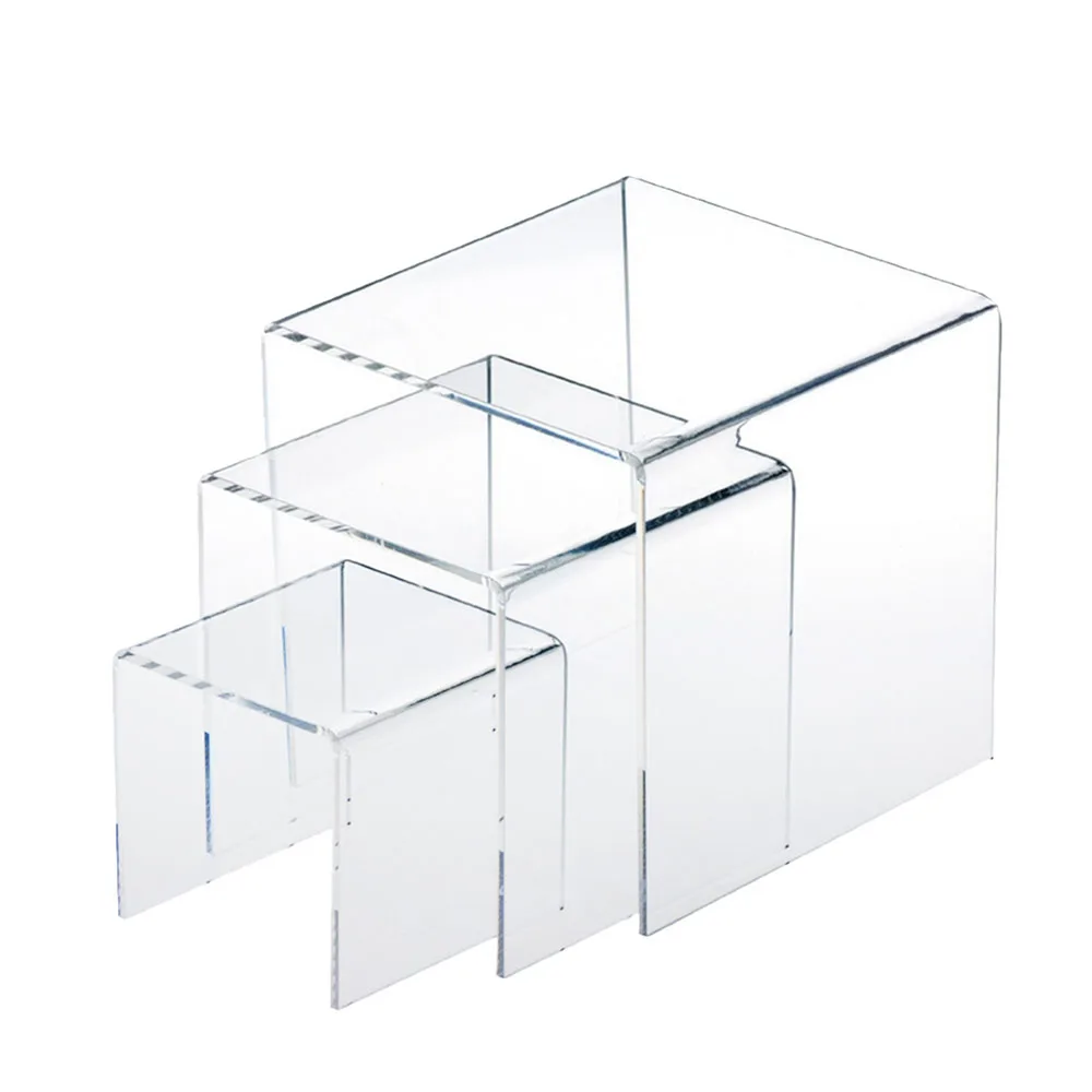 

3pcs/set Square Acrylic Clear Display Stands Jewelry Showcase Rack Makeup Doll Cosmetics Stands Trapezoidal Cake Display Holder