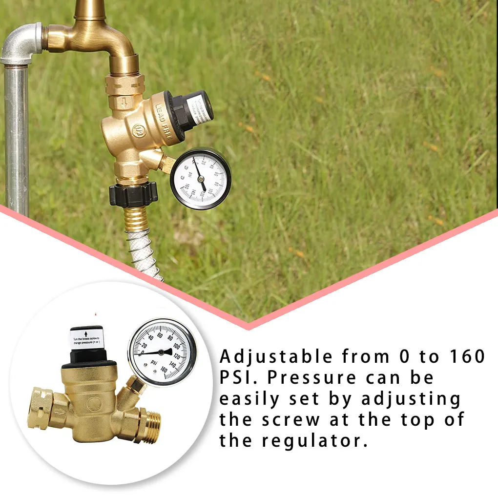 

RVs Campers Water Pressure Regulator with Gauge Threaded Interface Inlet Screen Filter Adjustable Reducer Valve Accessories