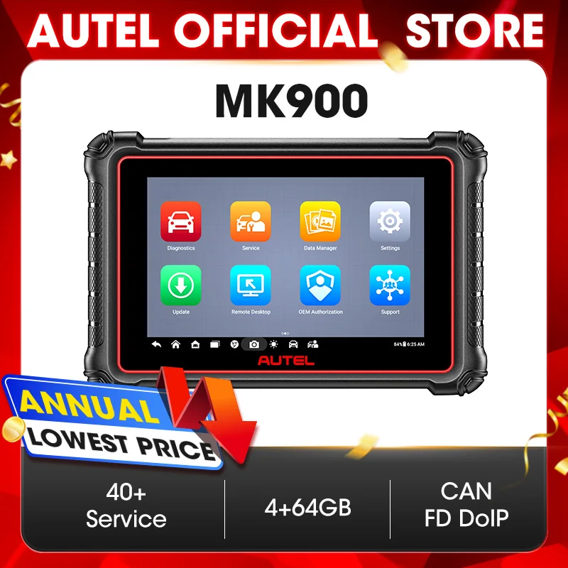 

Autel MaxiCOM MK900 Диагностические инструменты CAN FD DoIP 8-дюймовый двунаправленный сканер OBD2 Обновление автоматической диагностики MX808S