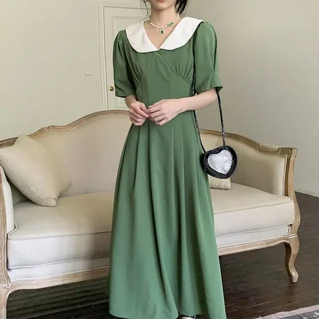 

Elegant Korean Beach Style Retro Long Women Party Chic Vintage A Line Dress High Casual Dress V Neck Dresses Clothing 2022