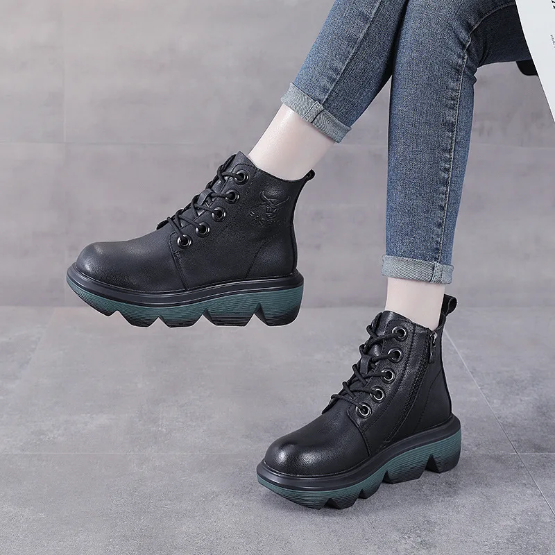Autumn and Winter 2023 Genuine Leather Women's Boots High Top Martin Boots Women's Retro Short Boots Thick Sole Versatile Fashio