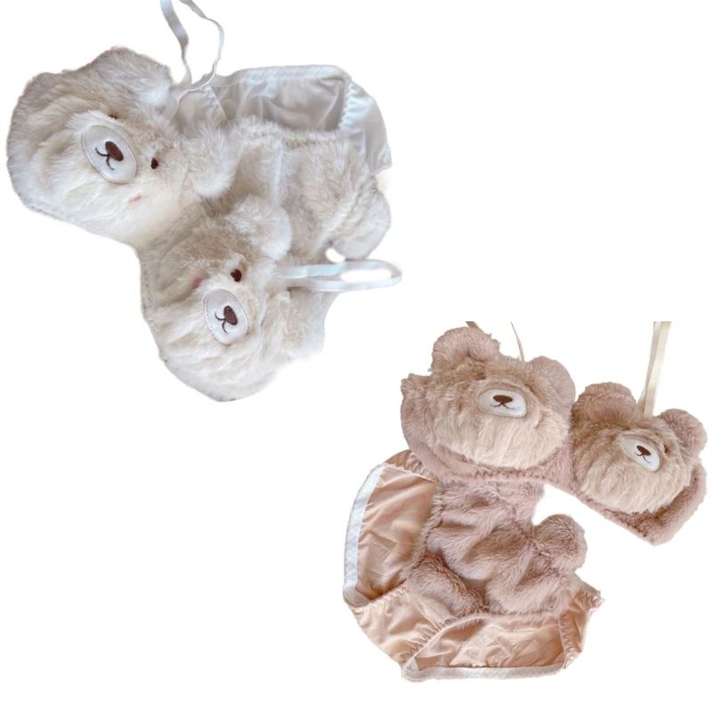 95AB женский комплект из 2 предметов с милым медведем плюшевый бюстгальтер и