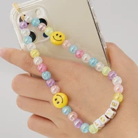 diy love letter mobile phone chains acrylic pearl beads telephone charm smile beaded lanyard for women phone case