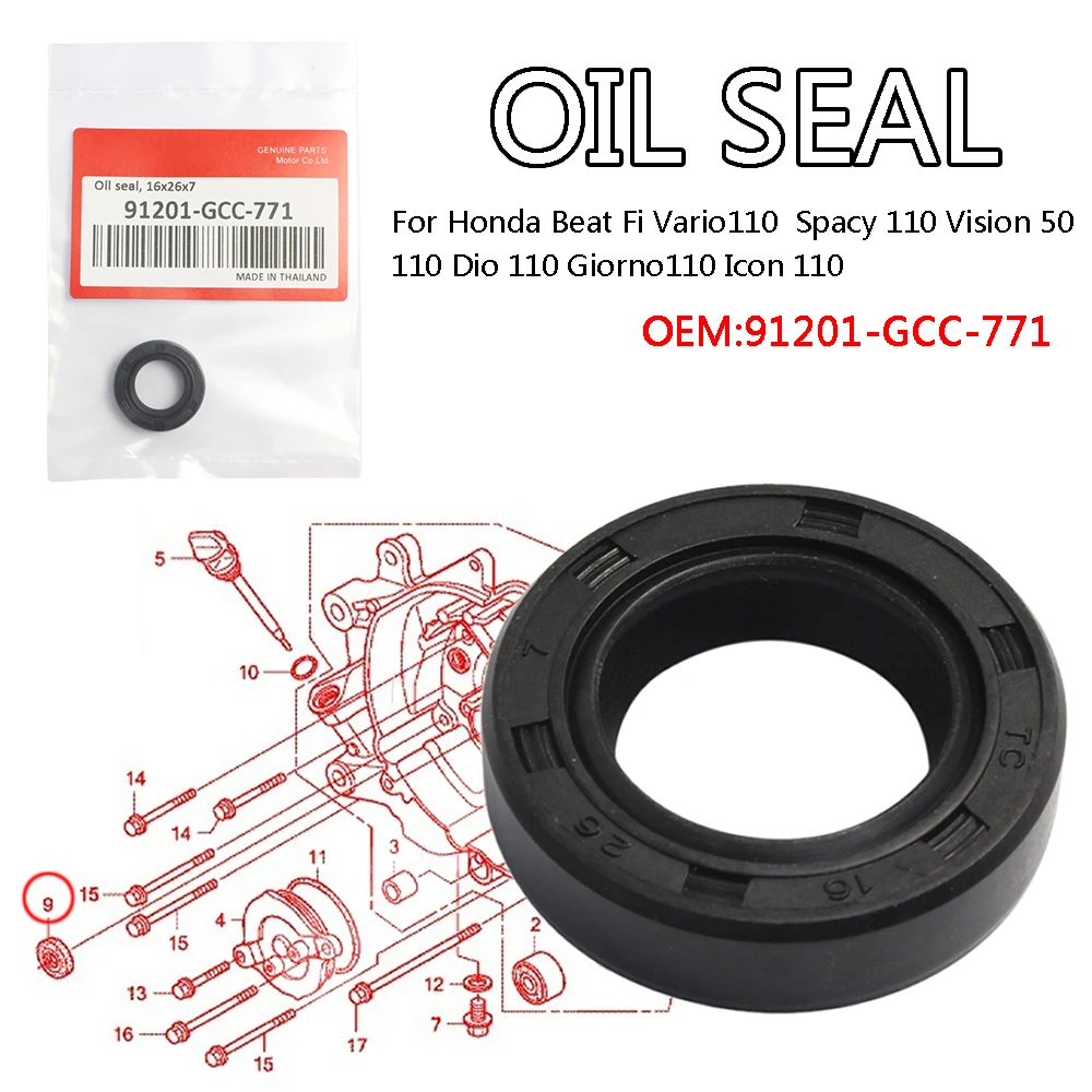 

Right Crankcase Oil Seal For Honda Beat Fi Vario110 Spacy 110 Vision 50 110 Dio 110 Giorno110 Icon 110