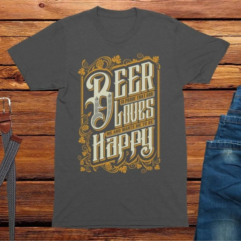 

Футболка унисекс с надписью «Beer is Proof God Love Us and Be Happy»