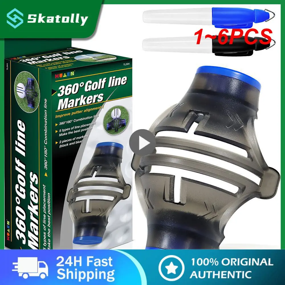 

1~6PCS New Golf Ball Line Marker 360 Degree Rotation Drawing Tool and Marks Pens Set Template Alignment Putting Marking Liner