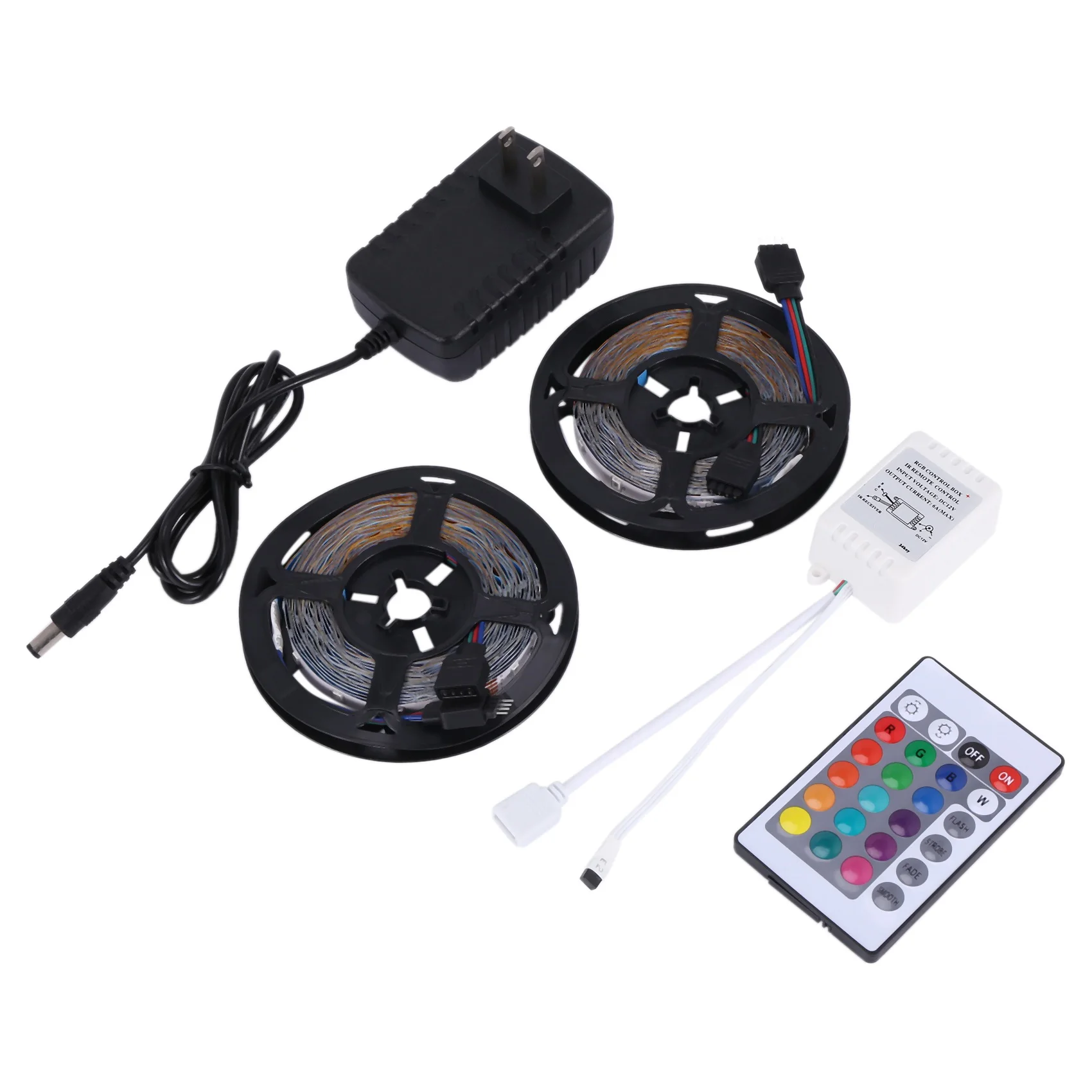 

10 м 300 светодиодов 3528 Smd 2X 5 м Rgb светодиодная фотолента + пульт дистанционного управления с 24 кнопками, не водонепроницаемый, 12 В постоянного тока, 60 светодиодов/м, гибкое освещение