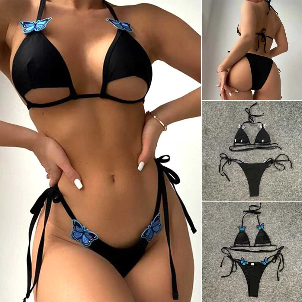 

Butterfly Embroidery Women's Swimsuit Sexy Tie Bikini Thong Summer Swimwear Bathing Suit for Swimming Pool Beach Two Piece jlrr