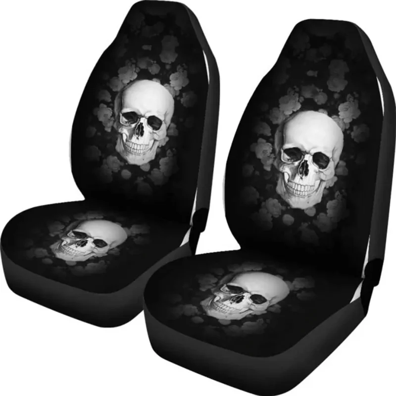 

Realistic Skull Front Seat Cover for Cars Van Nonslip Interior Cushion Pad Mat Blanket Chair Protection Driver 2Pc White Skull