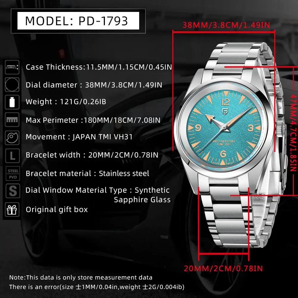 PAGANI DESIGN 2024 Новые роскошные модные кварцевые часы 38 мм PD1793 VK31 Механизм с