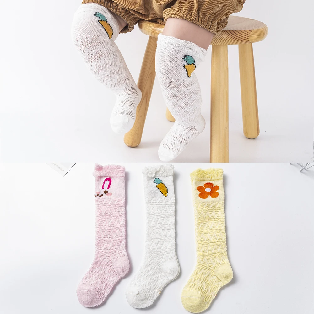 

3Pairs/lot 0-2Y Baby Socks Summer Cotton Flower Carrot Kids Stockings Girls Mesh Cute Socks