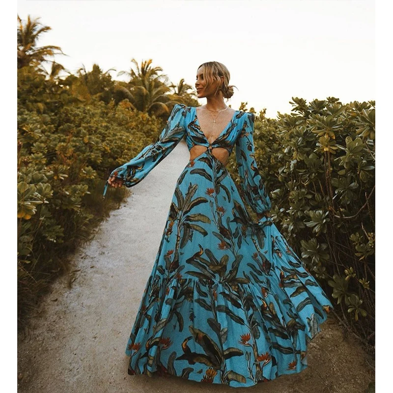 

Printed Sexy Lantern Long Sleeve Dress for Women Party
