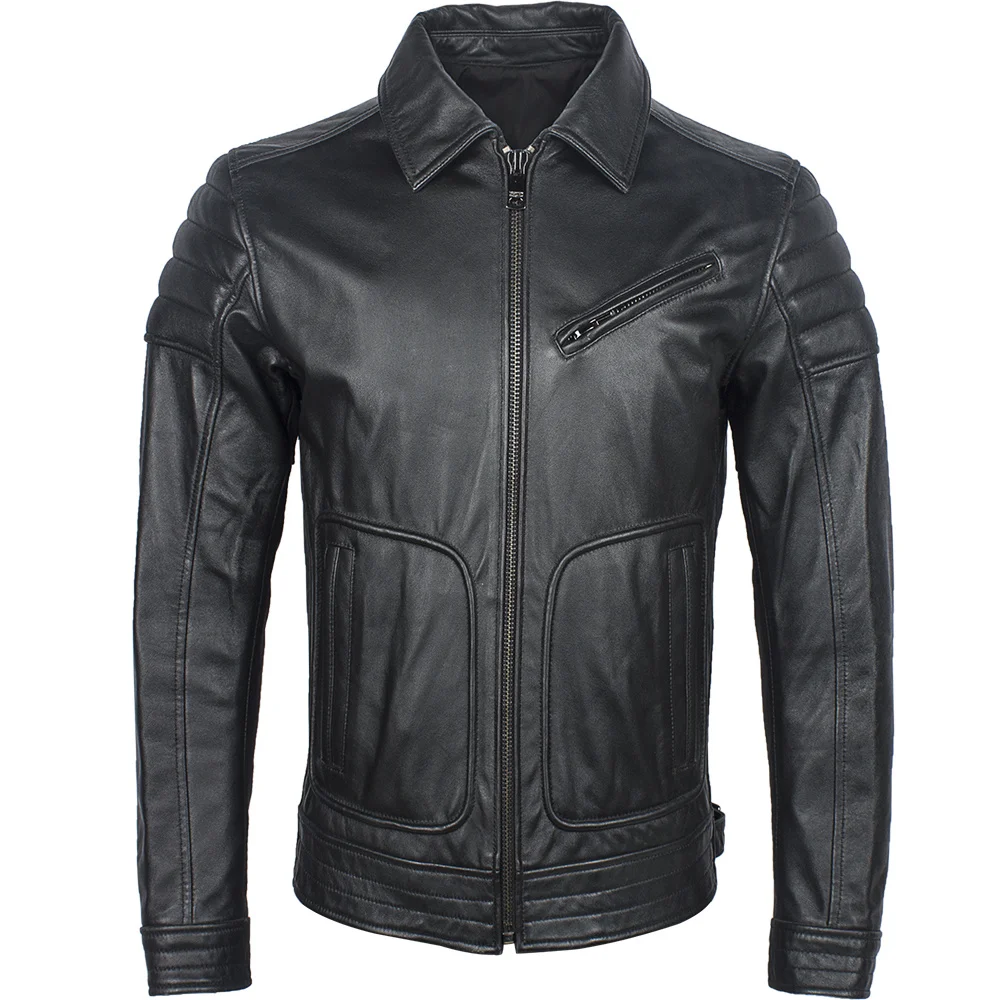 

Куртка мужская из натуральной овечьей кожи, свободный мотоциклетный пиджак с отложным воротником, ветрозащитная дышащая дубленка