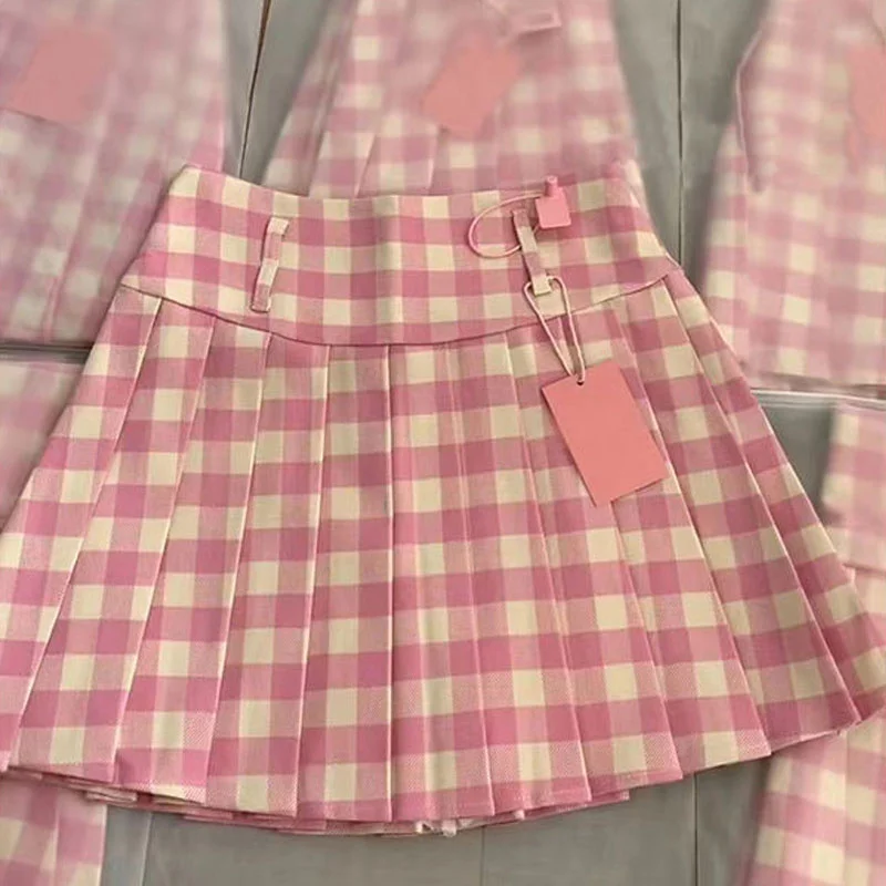 Розовая клетчатая плиссированная Женская юбка JK с высокой талией в стиле преппи