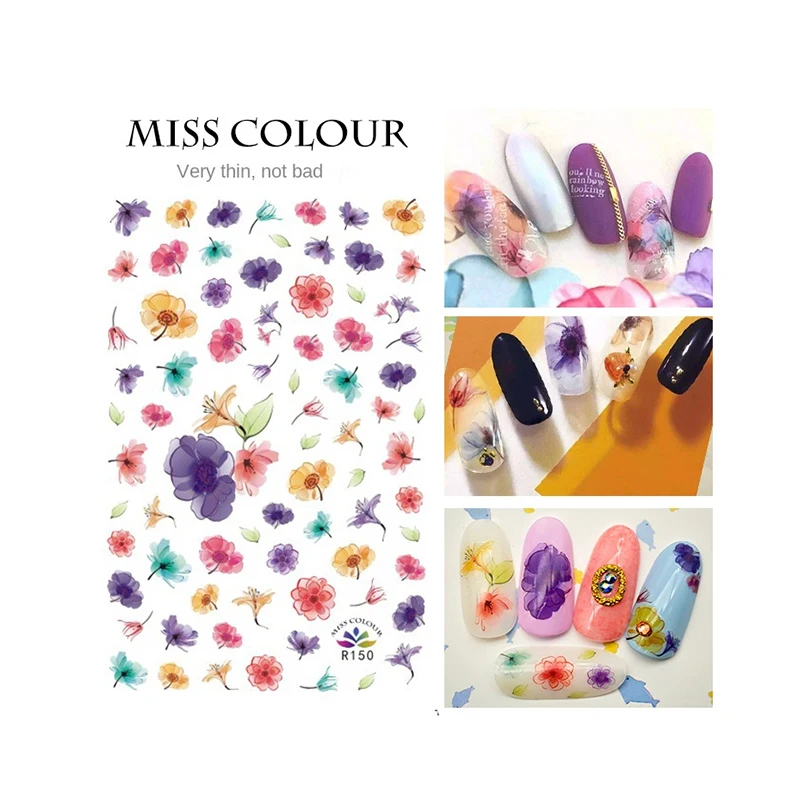 

1 Dollar Items Free Shipping 3D Printing Nail Stickers Beautiful Manicure Stickers 3D Back Glue Decorations