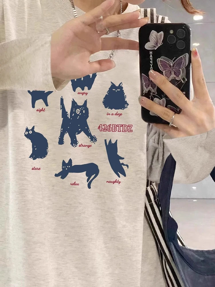 Женская футболка с длинными рукавами и принтом котенка из чистого хлопка Новое