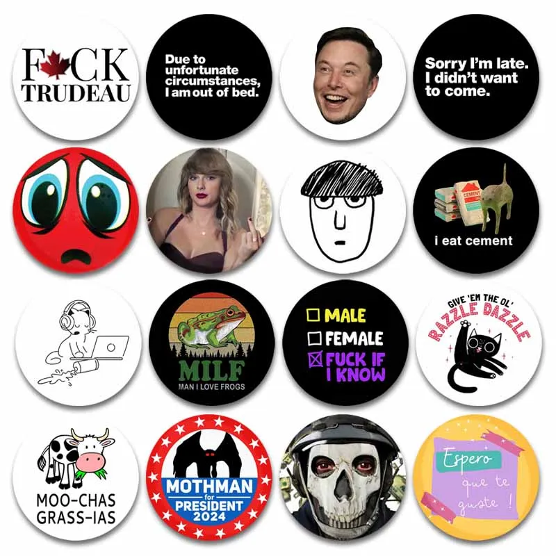 Funny Elon Musk Pins Creative Singer Words Images Tinplate Brooch Anime Badge Shirt Backpack Accessories Jewelry Gift for Friend