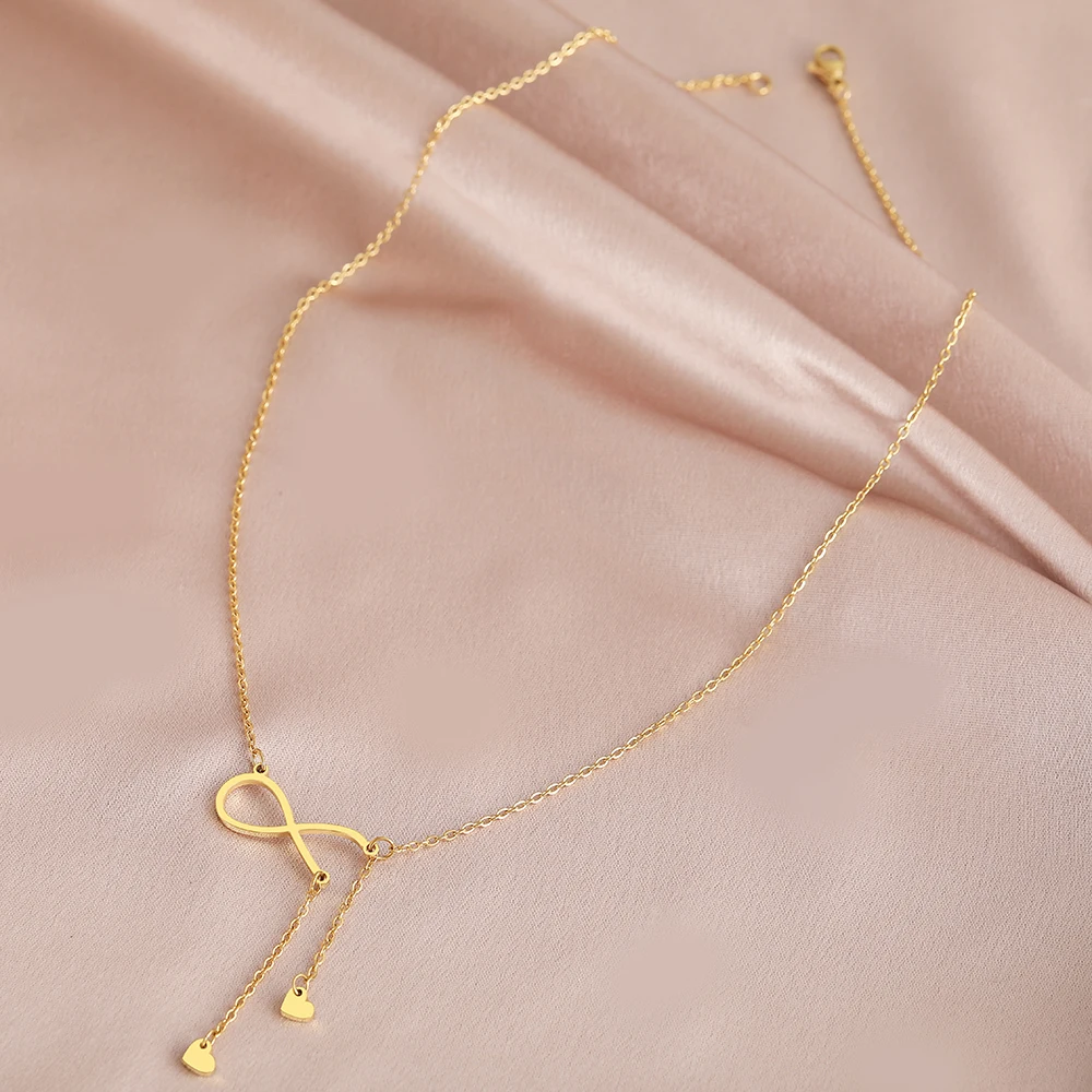 Ожерелья из нержавеющей стали символ бесконечности кисточка милое сердце