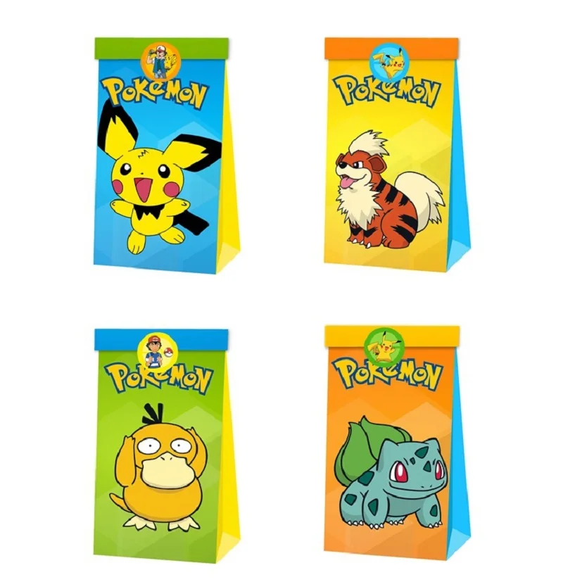 

12pcs Pokemon Pikachu Gift Bag Candy Loot Bag Cartoon Theme Party Festival Event Birthday Decoration Favor Party Toys