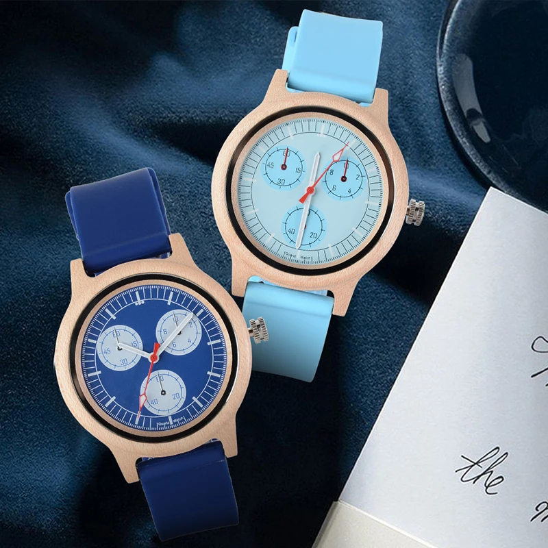 Wood Quartz Watch Fashion Simple Style Wristwatch Wooden Dial Silicone Strap Luminous Casual Couple Watches