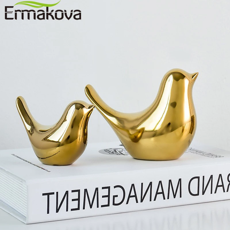 Фото Ермакова, фигурка птицы, 4 размера, Скандинавская керамическая золотая статуя животных, ювелирные изделия, украшение для дома, гостиной, сто... №4