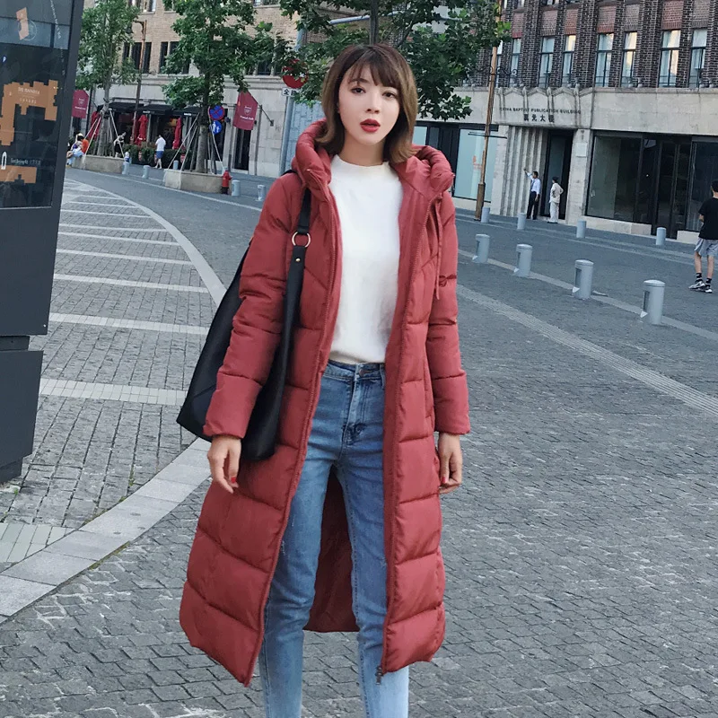 New Solid Slim Basic Style Streetwear Waterproof Windproof Hooded Down Coat Winter Women Long Zipper Plus Size Warm Down Jacket