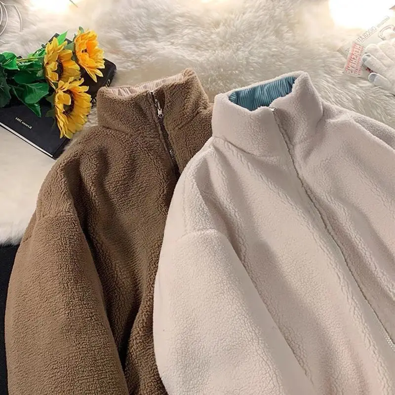 2022 Winter Women Corduroy Jacket Vintage Lamb Fleece Cotton Parkas Coat Fashion Thick Warm Clothes Loose Double-Sided Outerwear