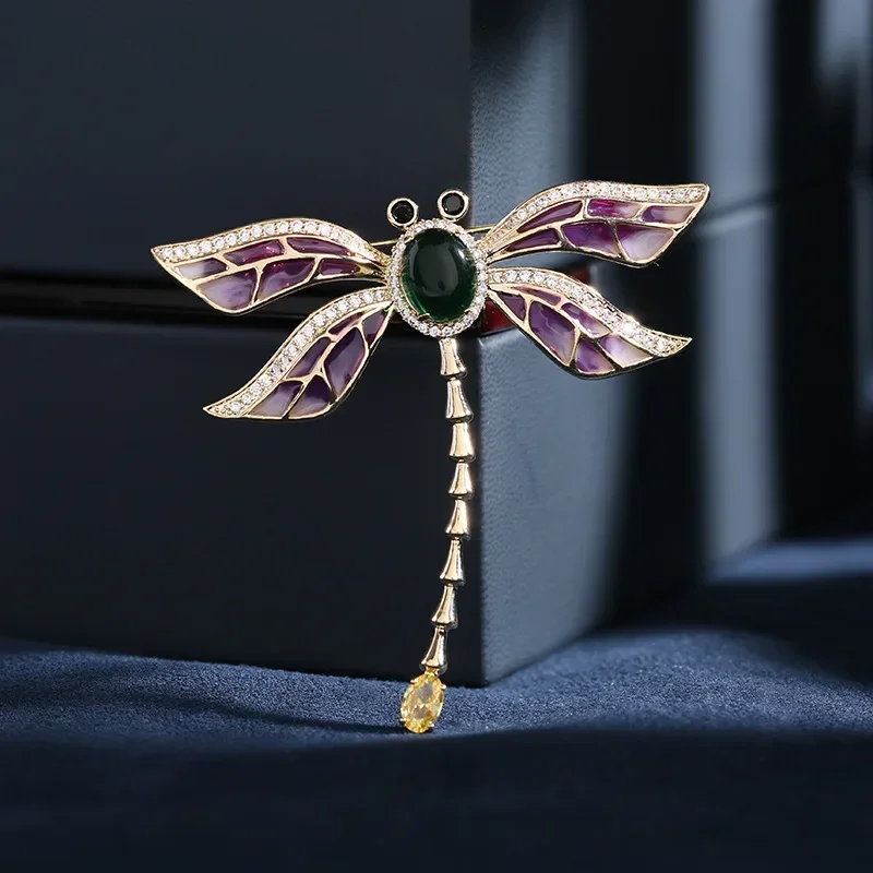 

Vintage Dragonfly Brooch Women's Zircon Party Wedding Jewelry Corsage Gradient Color Wing Purple Tassels Clip Brooches Lapel Pin