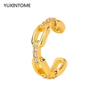 1pc plated 24k gold925 silver clip earrings cz geometry chain ear cuff fack piercing for women accessories