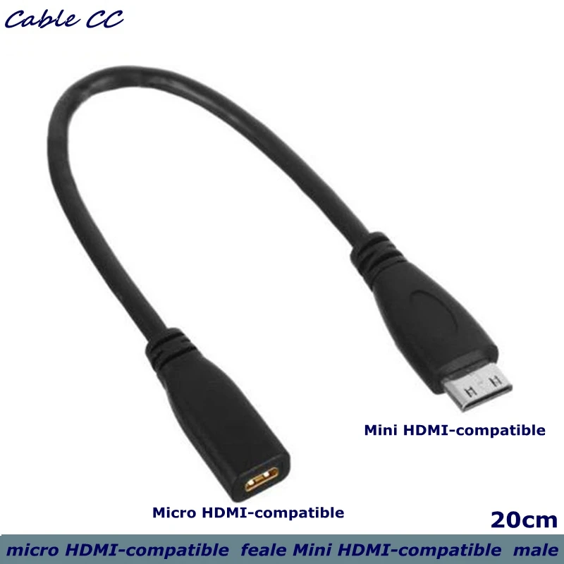 

D-type Micro HDMI v1.4 socket female to C-type mini HDMI male converter cable for laptop camcorder digital camera 20cm